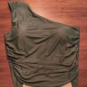 J Crew BC108 Ruched One Shoulder One Piece Swimsuit Safari Green Size 24